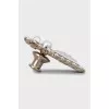 Bottle shaped brooch with logo
