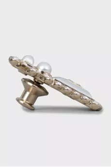 Bottle shaped brooch with logo