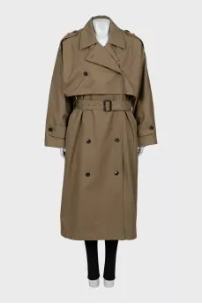Double-breasted trench coat with belt