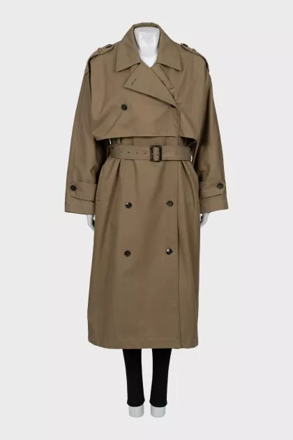 Double-breasted trench coat with belt