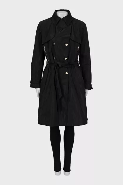 Black trench coat with belt