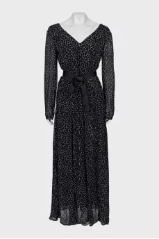 Printed maxi dress with belt