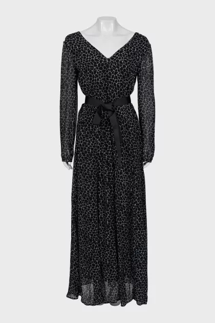Printed maxi dress with belt