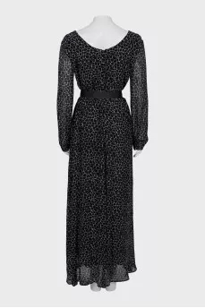Printed maxi dress with belt