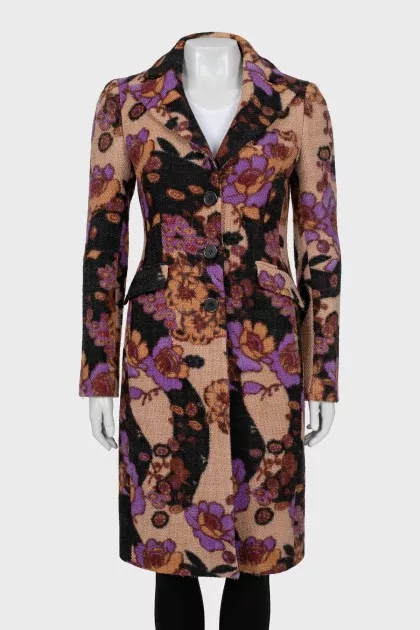 Knitted coat with floral print