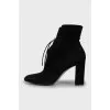 Black suede round toe ankle boots