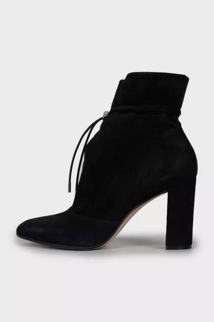 Black suede round toe ankle boots