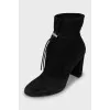 Black suede round toe ankle boots
