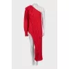 Knitted red dress with a slit