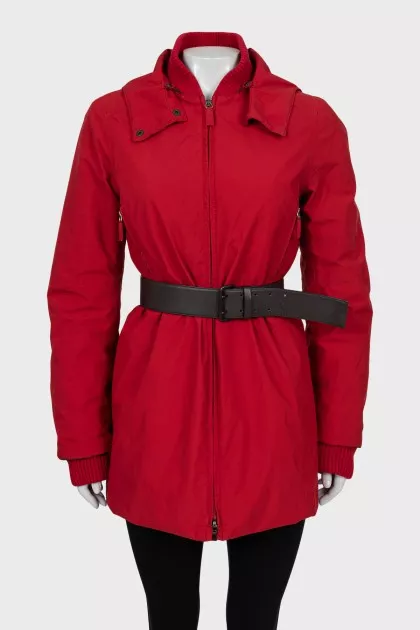 Red parka with zip