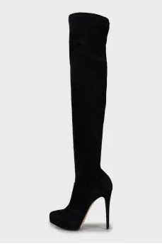 Suede over the knee boots with zip