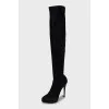 Suede over the knee boots with zip