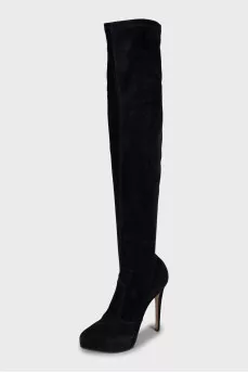 Suede over the knee boots with zip