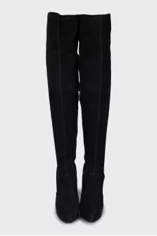 Suede over the knee boots with zip
