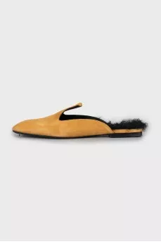 Suede square toe mules