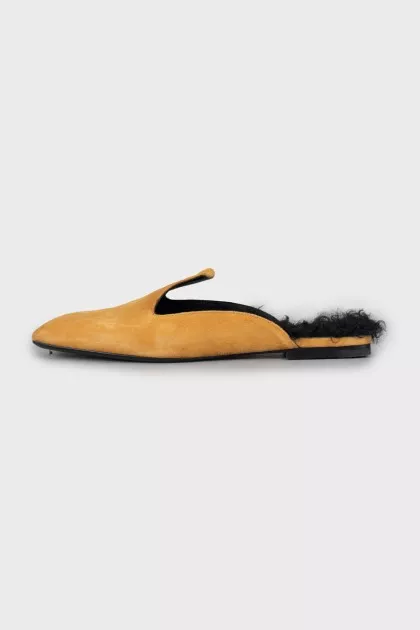 Suede square toe mules