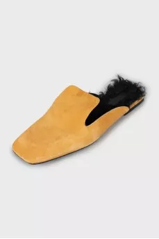 Suede square toe mules