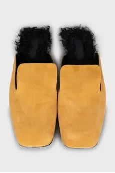 Suede square toe mules