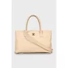 Beige leather tote bag