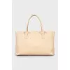 Beige leather tote bag