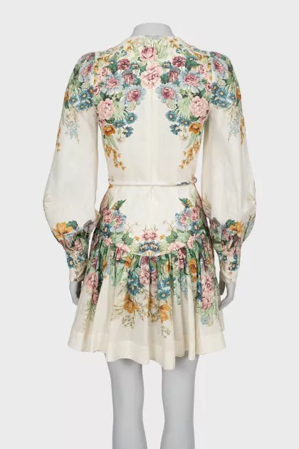 Floral Print Linen Dress