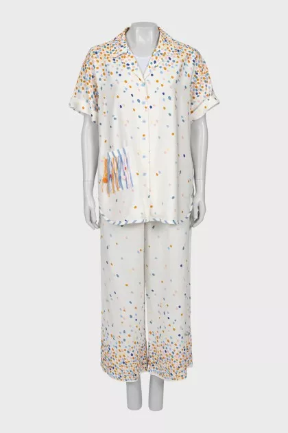 White suit with multicolor print