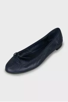 Dark blue leather ballet flats