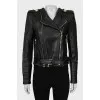 Leather jacket with accent shoulders