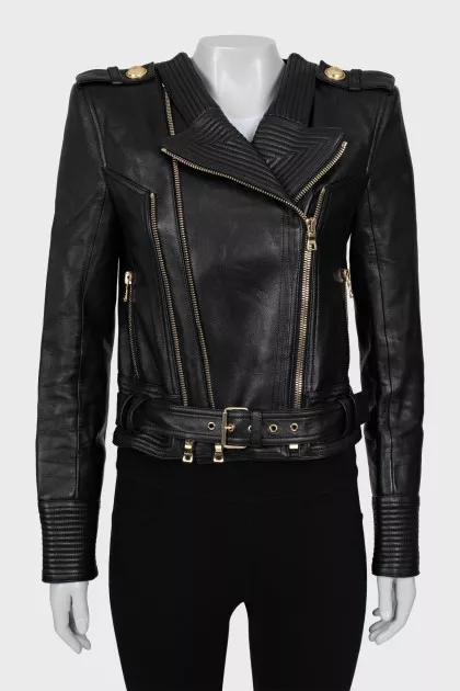 Leather jacket with accent shoulders