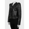 Leather jacket with accent shoulders