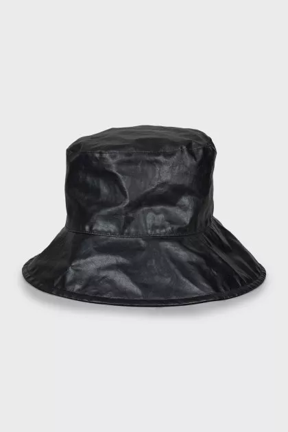 Faux leather panama hat with tag