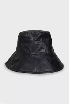 Faux leather panama hat with tag