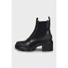 Leather boots with block heels