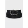 Leather belt with rhinestones on the buckle