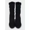 Textile ankle boots with a figured heel