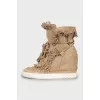 Suede Wedge Ankle Boots with Fringe