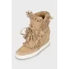 Suede Wedge Ankle Boots with Fringe