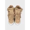 Suede Wedge Ankle Boots with Fringe