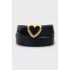 Black leather belt with gold buckle