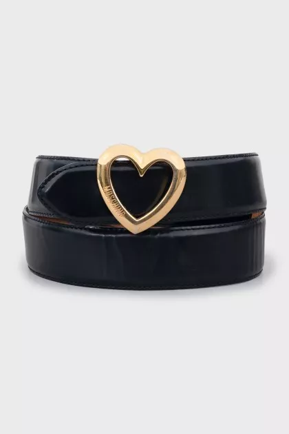 Black leather belt with gold buckle