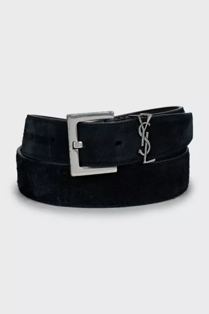 Suede belt with logo