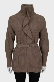 Cardigan with zip and frill