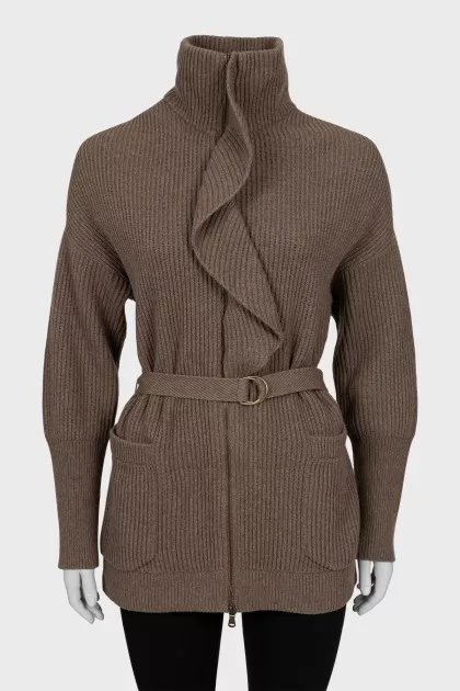 Cardigan with zip and frill