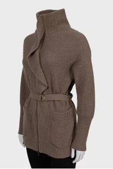 Cardigan with zip and frill