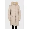 Beige parka insulated with fur