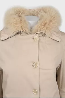 Beige parka insulated with fur