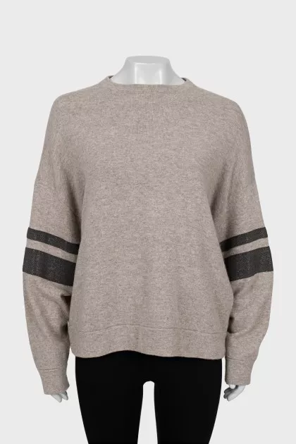 Cashmere sweater with sleeve decoration