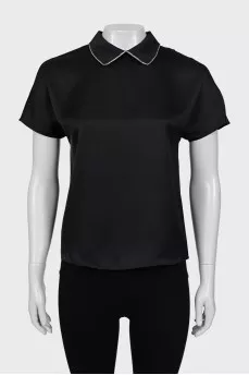 Silk blouse with collar decoration