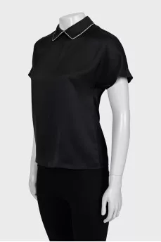 Silk blouse with collar decoration