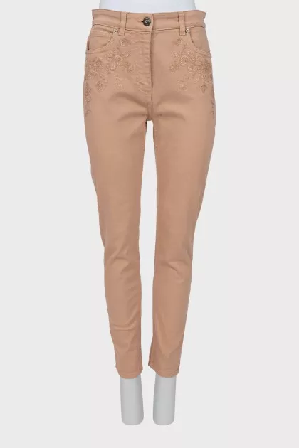 Beige jeans with embroidery